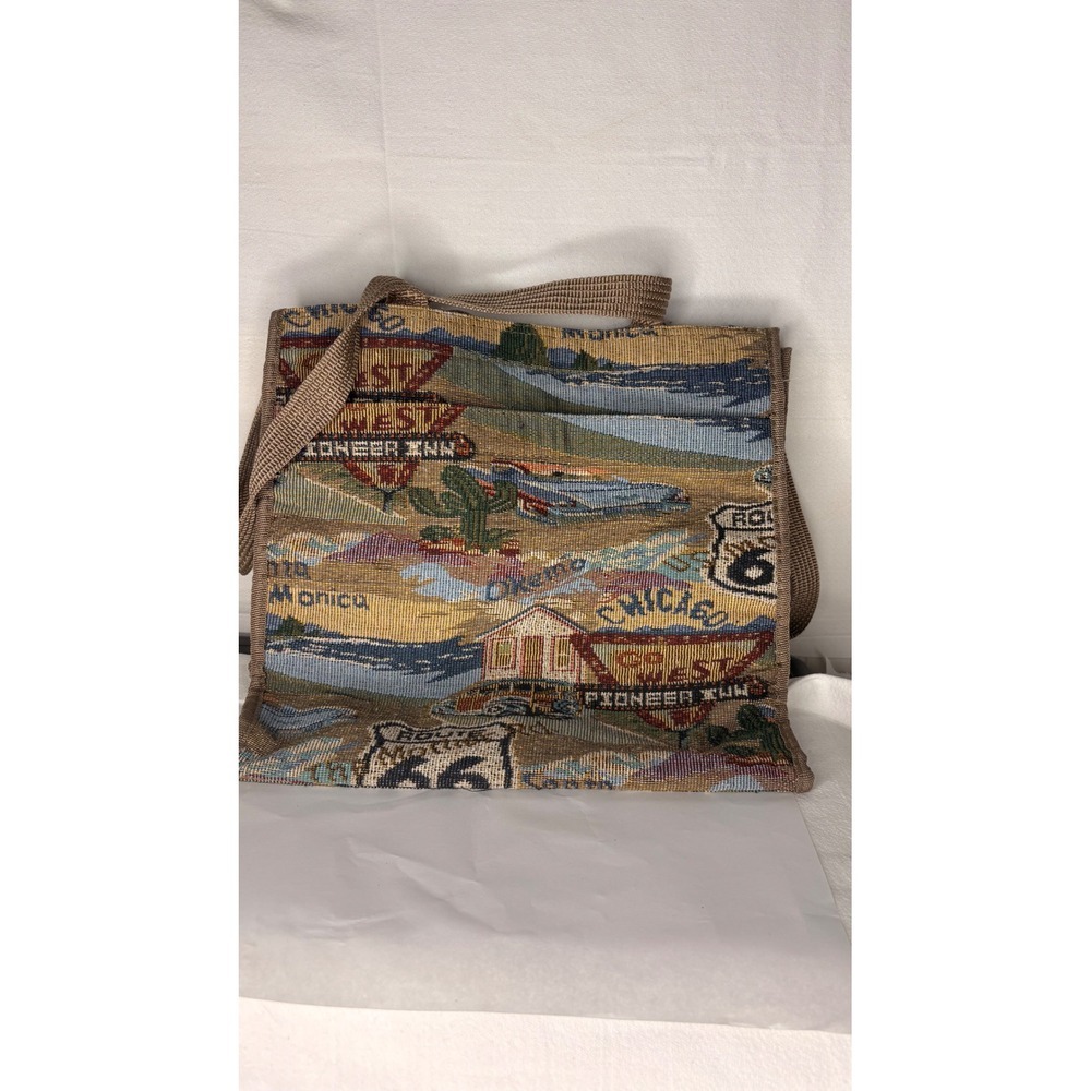 Route 66 Vintage Tapestry Tote Bag Multi Scenic Road Trip Woven Shoulder Bag